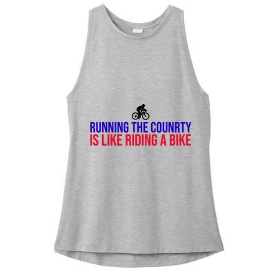 Running The Country Is Like Riding A Bike Joe Biden Funny Ladies PosiCharge Tri-Blend Wicking Tank