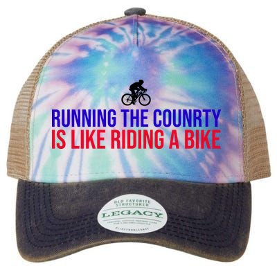 Running The Country Is Like Riding A Bike Joe Biden Funny Legacy Tie Dye Trucker Hat
