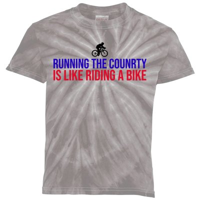 Running The Country Is Like Riding A Bike Joe Biden Funny Kids Tie-Dye T-Shirt