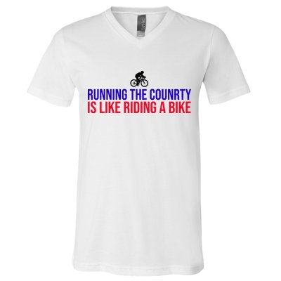 Running The Country Is Like Riding A Bike Joe Biden Funny V-Neck T-Shirt