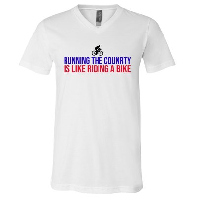 Running The Country Is Like Riding A Bike Joe Biden Funny V-Neck T-Shirt