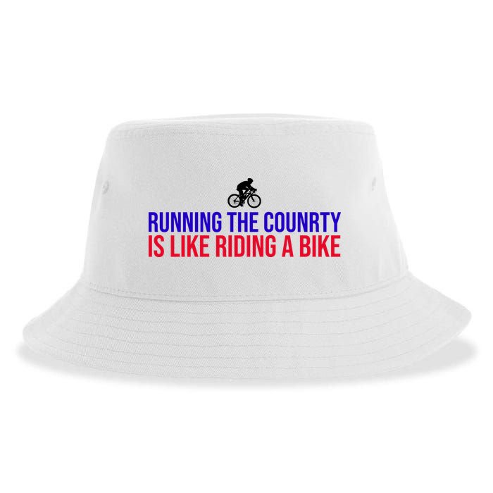 Running The Country Is Like Riding A Bike Joe Biden Funny Sustainable Bucket Hat