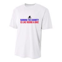 Running The Country Is Like Riding A Bike Joe Biden Funny Youth Performance Sprint T-Shirt