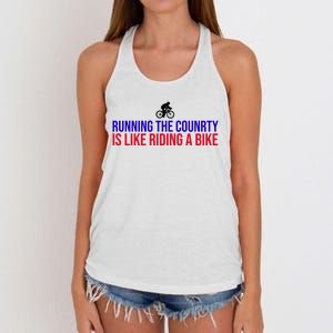 Running The Country Is Like Riding A Bike Joe Biden Funny Women's Knotted Racerback Tank