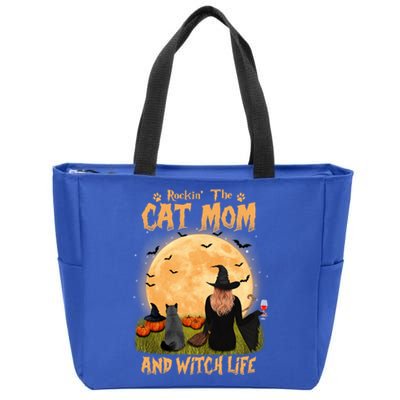 Rocking The Cat Mom Witch Life British Shorthair Halloween Cool Gift Zip Tote Bag