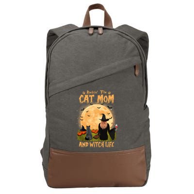 Rocking The Cat Mom Witch Life British Shorthair Halloween Cool Gift Cotton Canvas Backpack