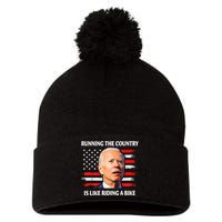 Running The Country Is Like Riding A Bike Joe Biden Pom Pom 12in Knit Beanie