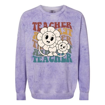 Retro Teacher Cute Gift Sunflower Heart Colorblast Crewneck Sweatshirt