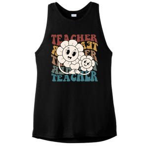 Retro Teacher Cute Gift Sunflower Heart Ladies PosiCharge Tri-Blend Wicking Tank