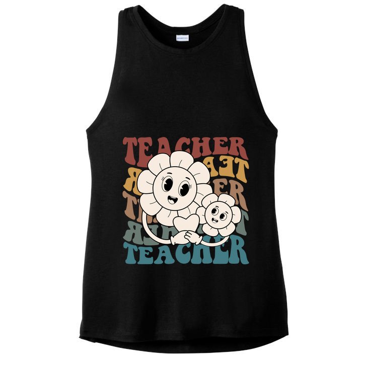 Retro Teacher Cute Gift Sunflower Heart Ladies PosiCharge Tri-Blend Wicking Tank