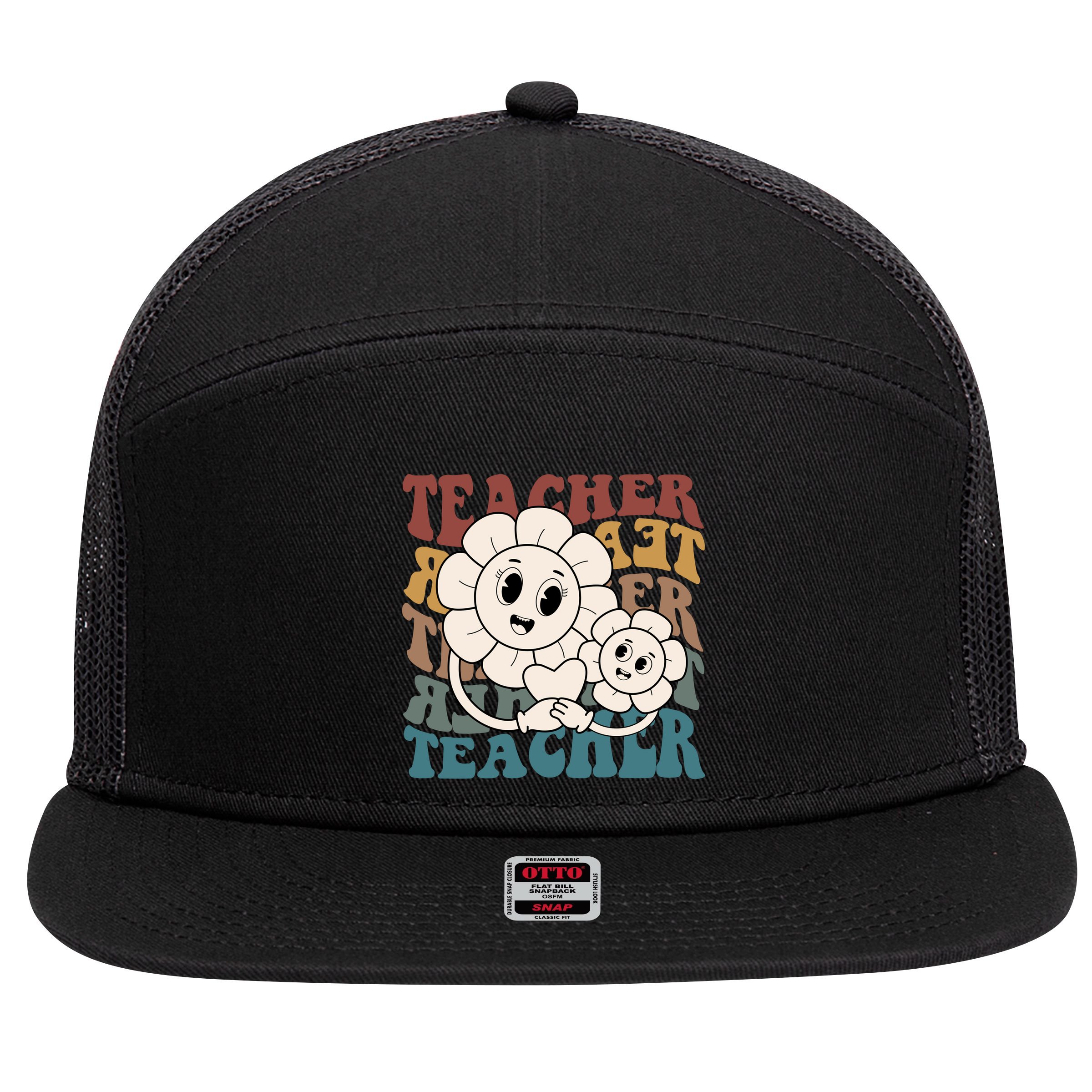 Retro Teacher Cute Gift Sunflower Heart 7 Panel Mesh Trucker Snapback Hat