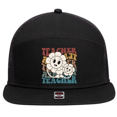 Retro Teacher Cute Gift Sunflower Heart 7 Panel Mesh Trucker Snapback Hat