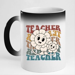 Retro Teacher Cute Gift Sunflower Heart 11oz Black Color Changing Mug