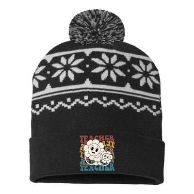 Retro Teacher Cute Gift Sunflower Heart USA-Made Snowflake Beanie