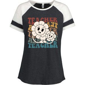 Retro Teacher Cute Gift Sunflower Heart Enza Ladies Jersey Colorblock Tee