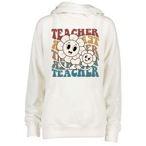 Retro Teacher Cute Gift Sunflower Heart Womens Funnel Neck Pullover Hood