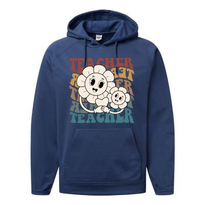 Retro Teacher Cute Gift Sunflower Heart Performance Fleece Hoodie