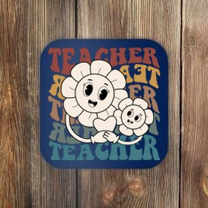 Retro Teacher Cute Gift Sunflower Heart Coaster