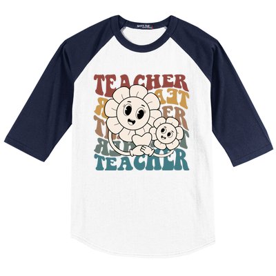 Retro Teacher Cute Gift Sunflower Heart Baseball Sleeve Shirt