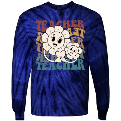 Retro Teacher Cute Gift Sunflower Heart Tie-Dye Long Sleeve Shirt