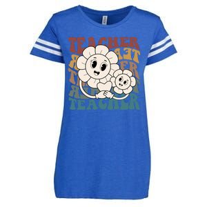 Retro Teacher Cute Gift Sunflower Heart Enza Ladies Jersey Football T-Shirt