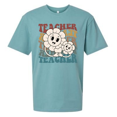 Retro Teacher Cute Gift Sunflower Heart Sueded Cloud Jersey T-Shirt