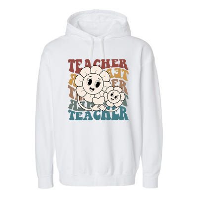 Retro Teacher Cute Gift Sunflower Heart Garment-Dyed Fleece Hoodie