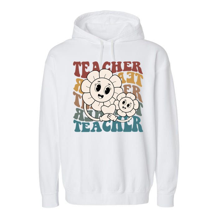 Retro Teacher Cute Gift Sunflower Heart Garment-Dyed Fleece Hoodie