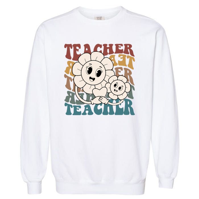 Retro Teacher Cute Gift Sunflower Heart Garment-Dyed Sweatshirt