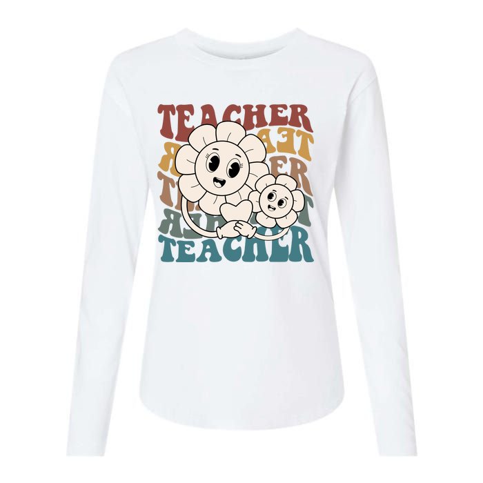 Retro Teacher Cute Gift Sunflower Heart Womens Cotton Relaxed Long Sleeve T-Shirt