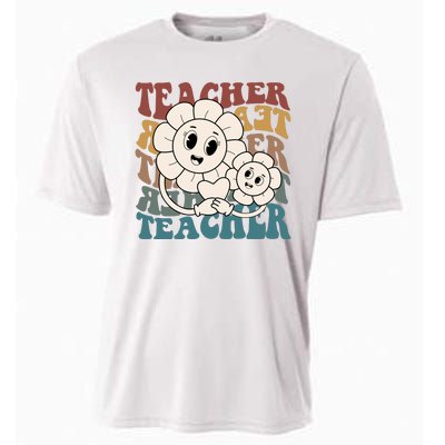 Retro Teacher Cute Gift Sunflower Heart Cooling Performance Crew T-Shirt