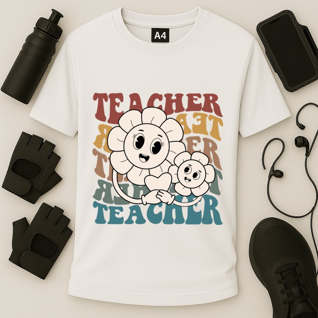 Retro Teacher Cute Gift Sunflower Heart Cooling Performance Crew T-Shirt