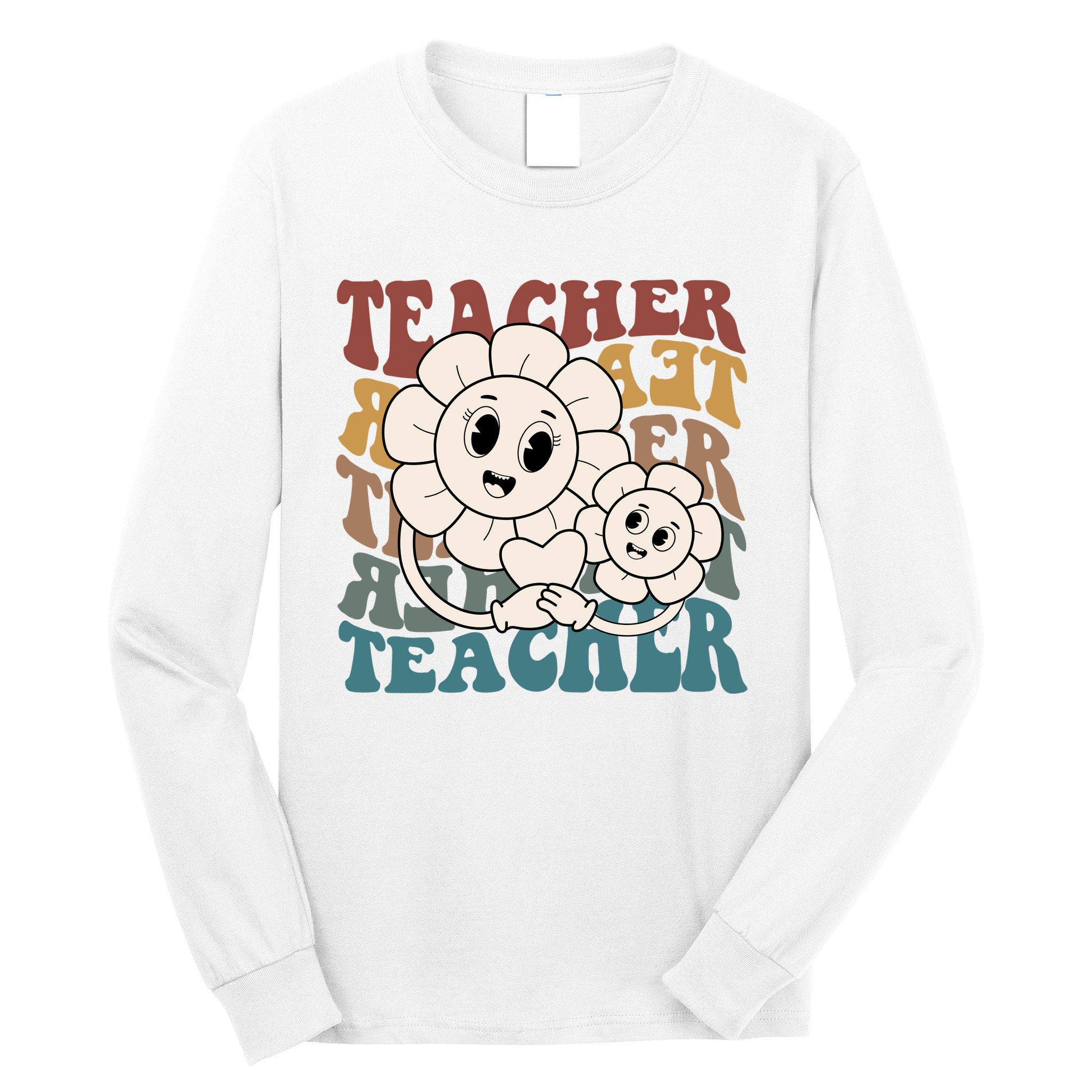 Retro Teacher Cute Gift Sunflower Heart Long Sleeve Shirt
