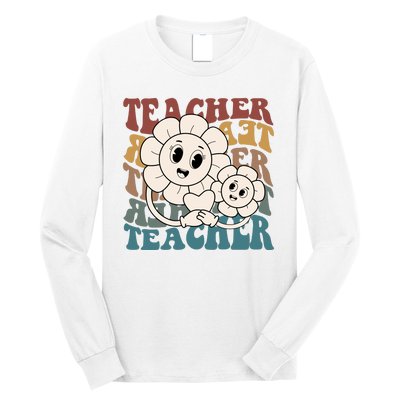 Retro Teacher Cute Gift Sunflower Heart Long Sleeve Shirt