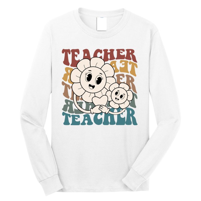 Retro Teacher Cute Gift Sunflower Heart Long Sleeve Shirt