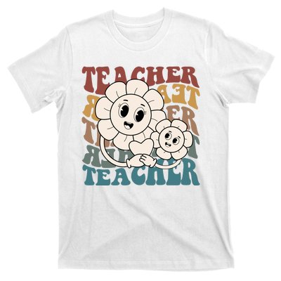 Retro Teacher Cute Gift Sunflower Heart T-Shirt