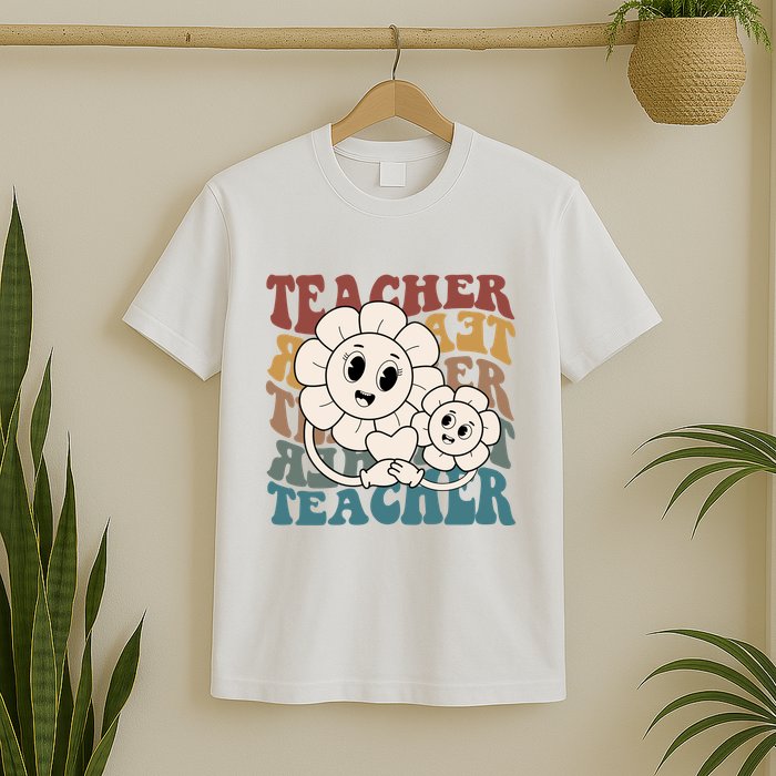 Retro Teacher Cute Gift Sunflower Heart T-Shirt