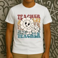 Retro Teacher Cute Gift Sunflower Heart T-Shirt