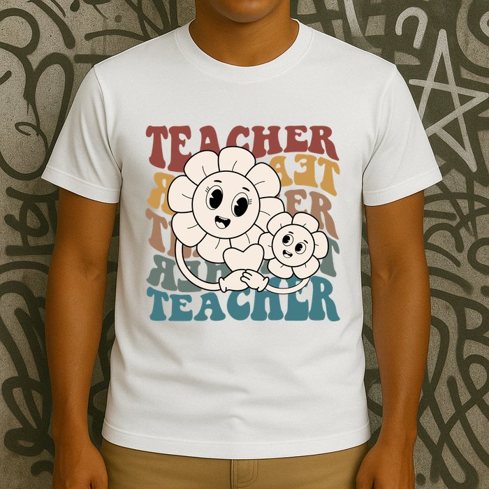Retro Teacher Cute Gift Sunflower Heart T-Shirt