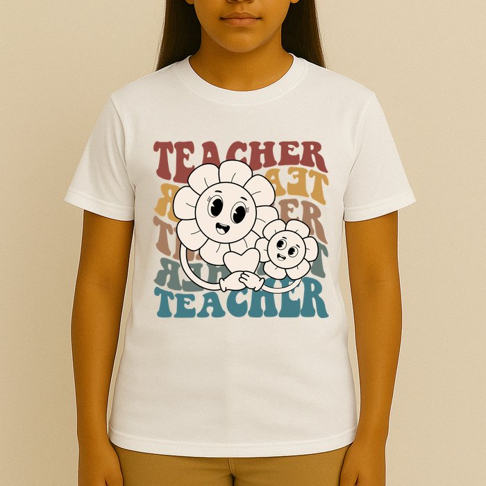 Retro Teacher Cute Gift Sunflower Heart T-Shirt
