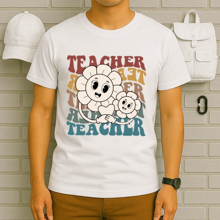 Retro Teacher Cute Gift Sunflower Heart T-Shirt