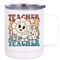 Retro Teacher Cute Gift Sunflower Heart 12 oz Stainless Steel Tumbler Cup