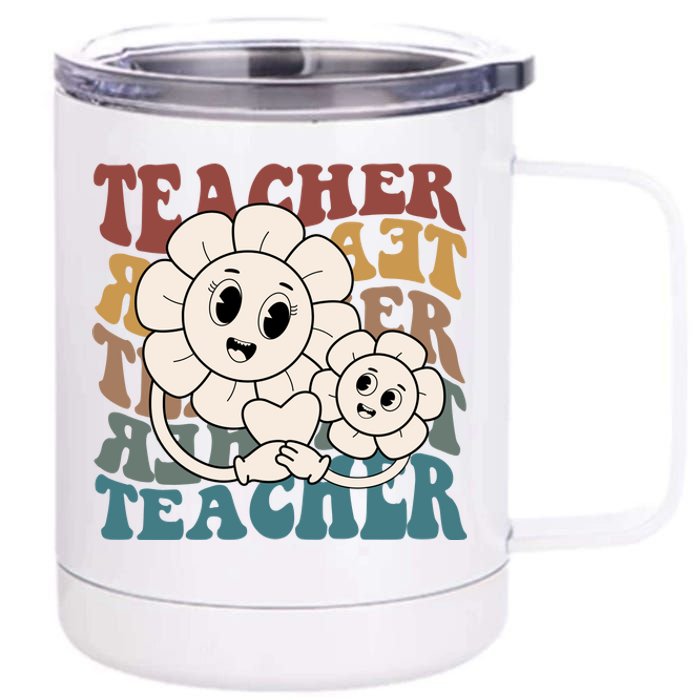 Retro Teacher Cute Gift Sunflower Heart 12 oz Stainless Steel Tumbler Cup