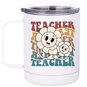 Retro Teacher Cute Gift Sunflower Heart 12 oz Stainless Steel Tumbler Cup