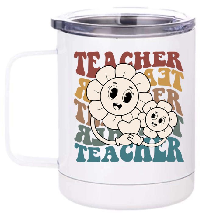 Retro Teacher Cute Gift Sunflower Heart 12 oz Stainless Steel Tumbler Cup