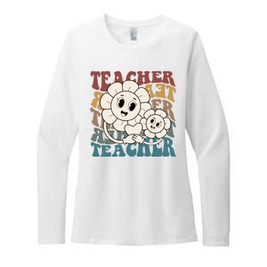 Retro Teacher Cute Gift Sunflower Heart Womens CVC Long Sleeve Shirt