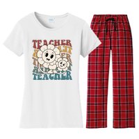 Retro Teacher Cute Gift Sunflower Heart Women's Flannel Pajama Set