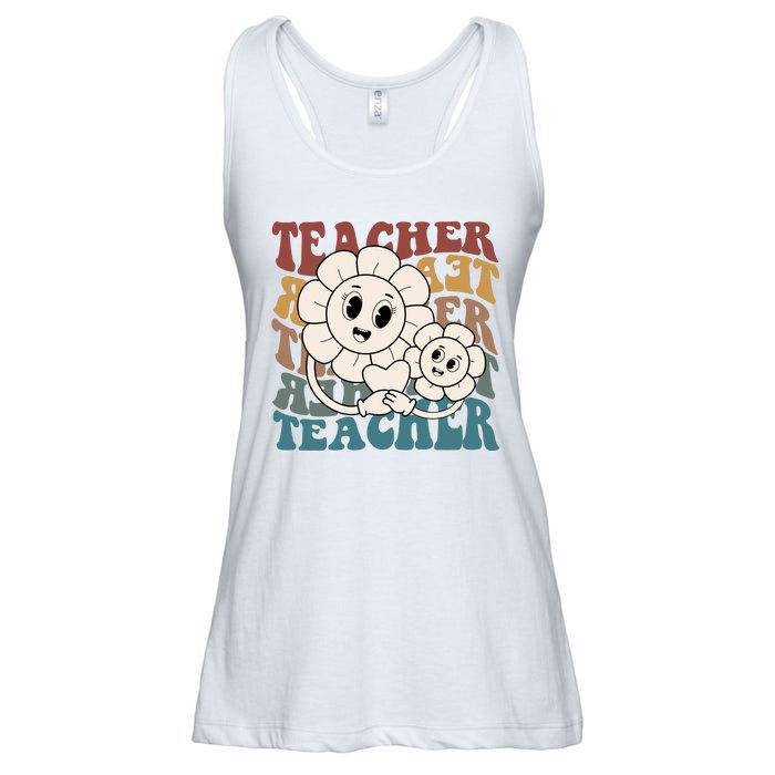 Retro Teacher Cute Gift Sunflower Heart Ladies Essential Flowy Tank