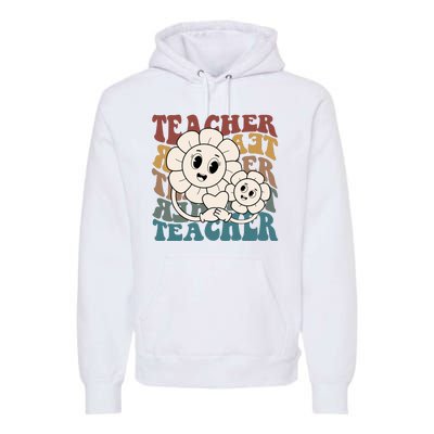 Retro Teacher Cute Gift Sunflower Heart Premium Hoodie