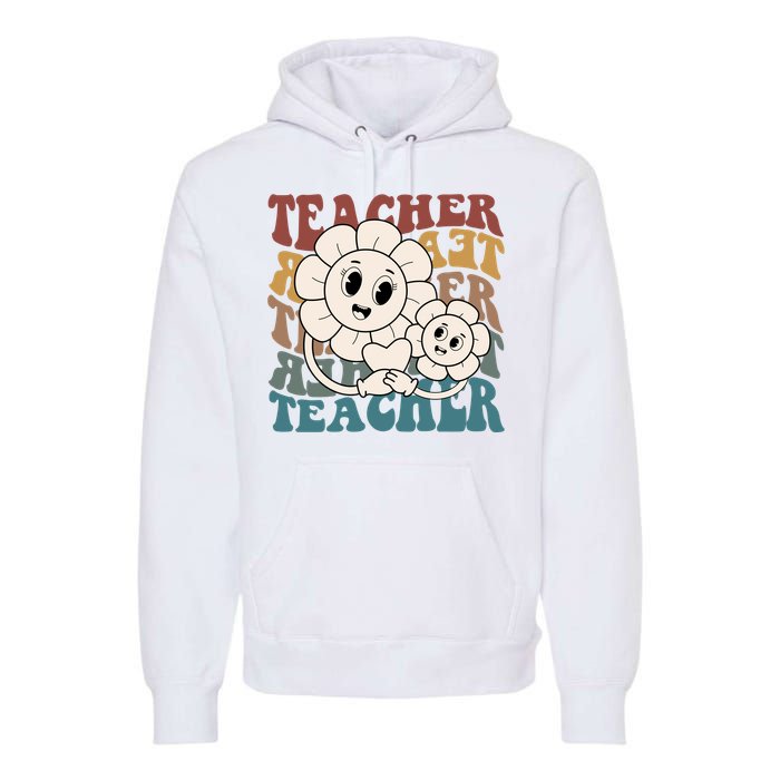 Retro Teacher Cute Gift Sunflower Heart Premium Hoodie